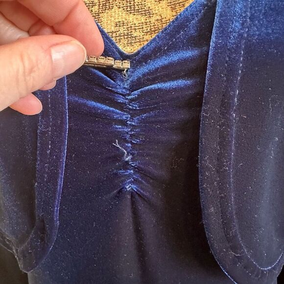 Vintage 90s Fashion Bug Velour Maxi Evening Dress Bolero Set Whimsy Blue Size 8 - Picture 4 of 16